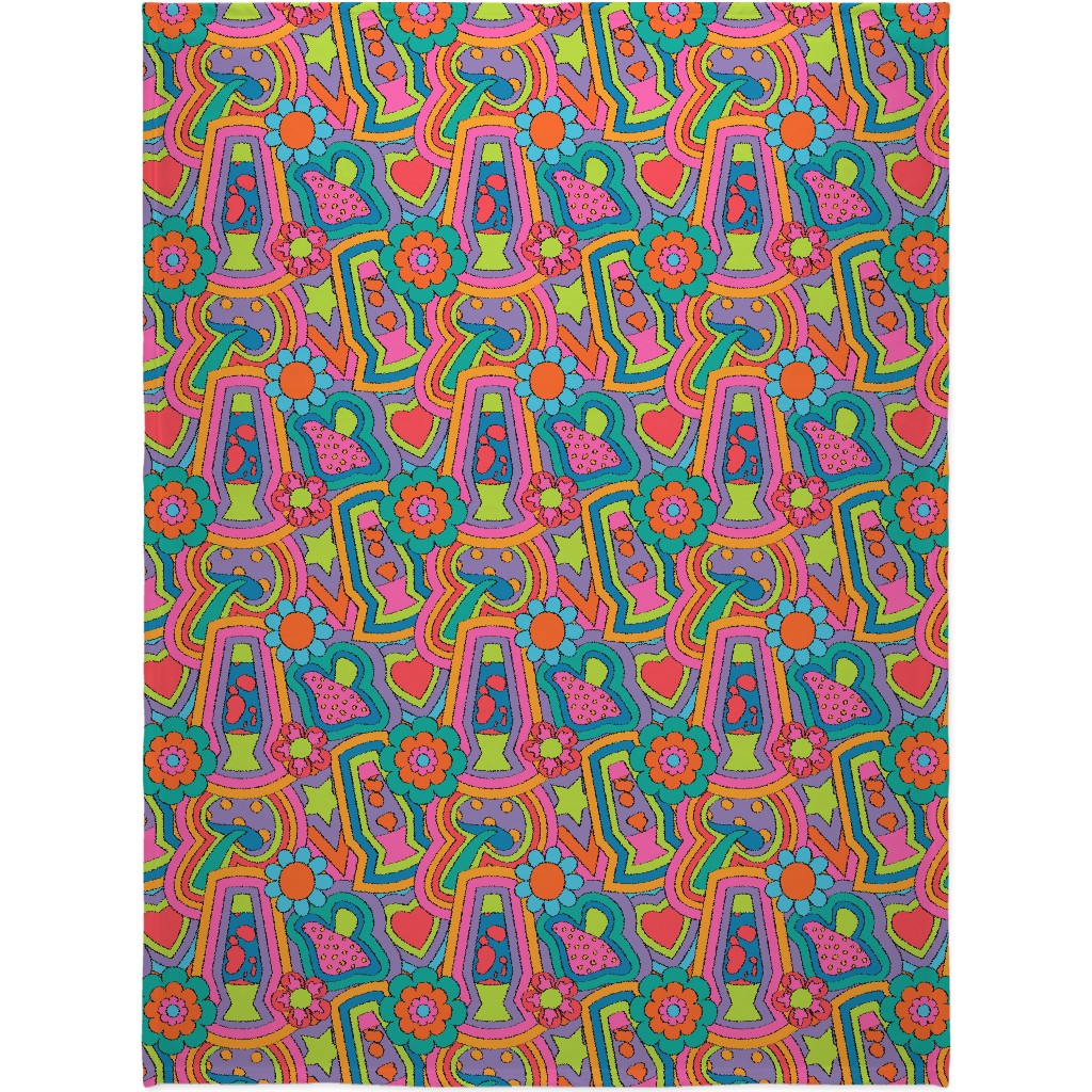 Psychedelic 60s Rainbow - Neon Blanket, Plush Fleece, 60x80, Multicolor
