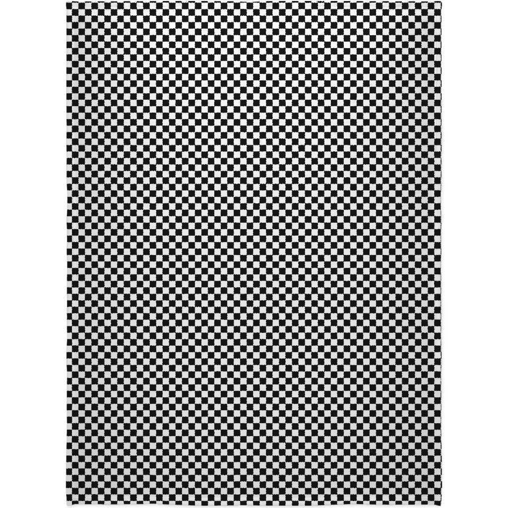 Checker - Black and White Blanket, Plush Fleece, 60x80, Black, Black