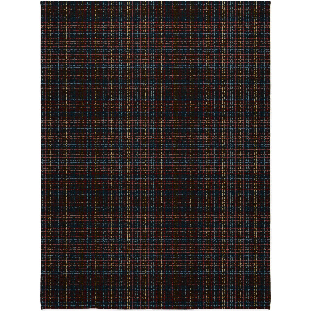 Grid Plaid - Dark Multi Blanket, Plush Fleece, 60x80, Black, Black