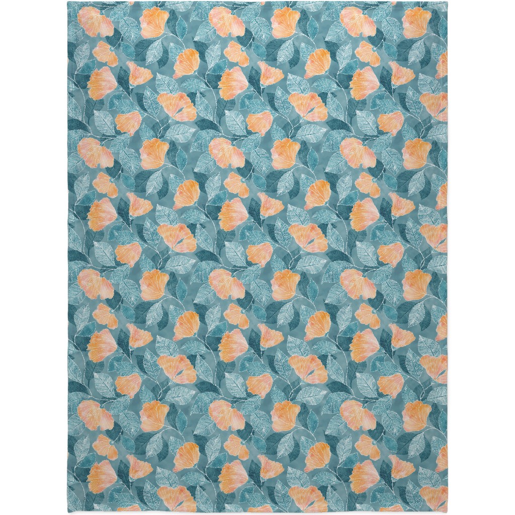 Rose of Sharon - Pink & Blue Blanket, Plush Fleece, 60x80, Blue, True Blue