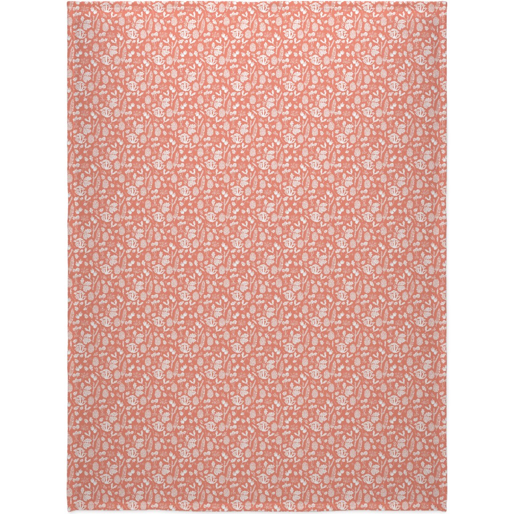 Nature Walk Block Print - Pink Blanket, Plush Fleece, 60x80, Pink