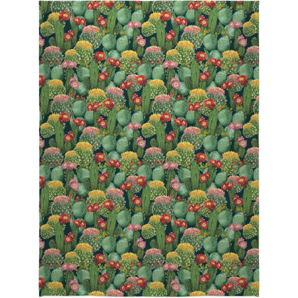 Tropical Cactus Flowers Blanket, Plush Fleece, 60x80, Multicolor