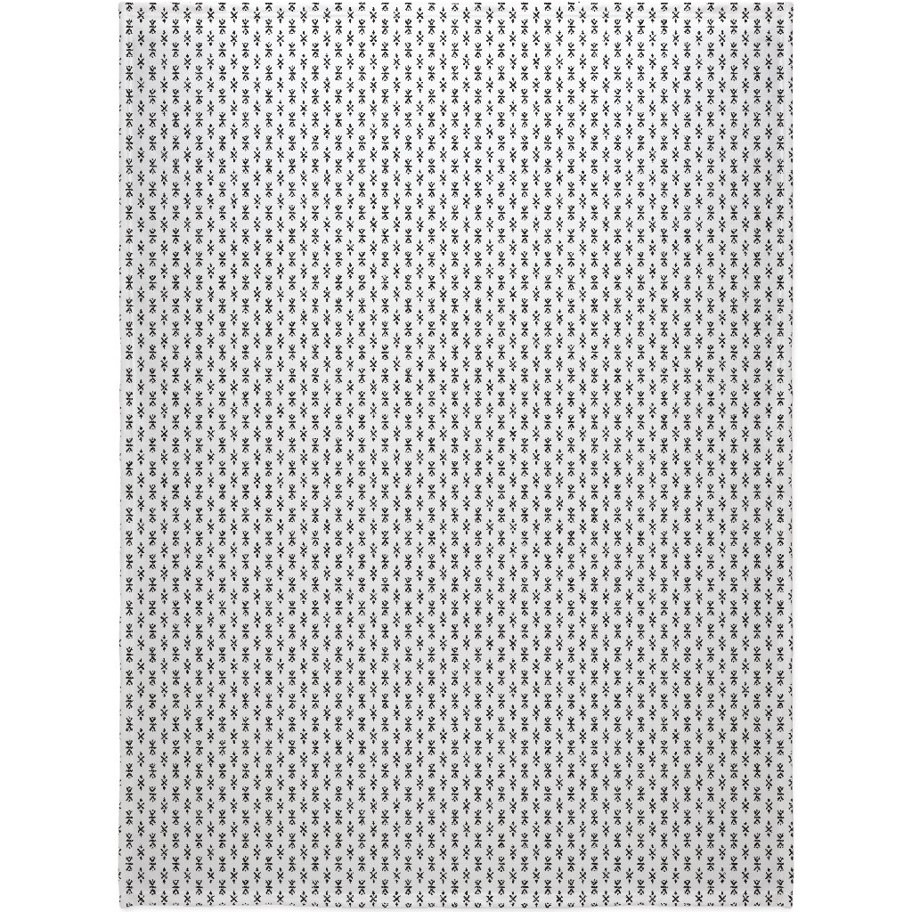Monochrome Tribal Print - Neutral Blanket, Plush Fleece, 60x80, White, White