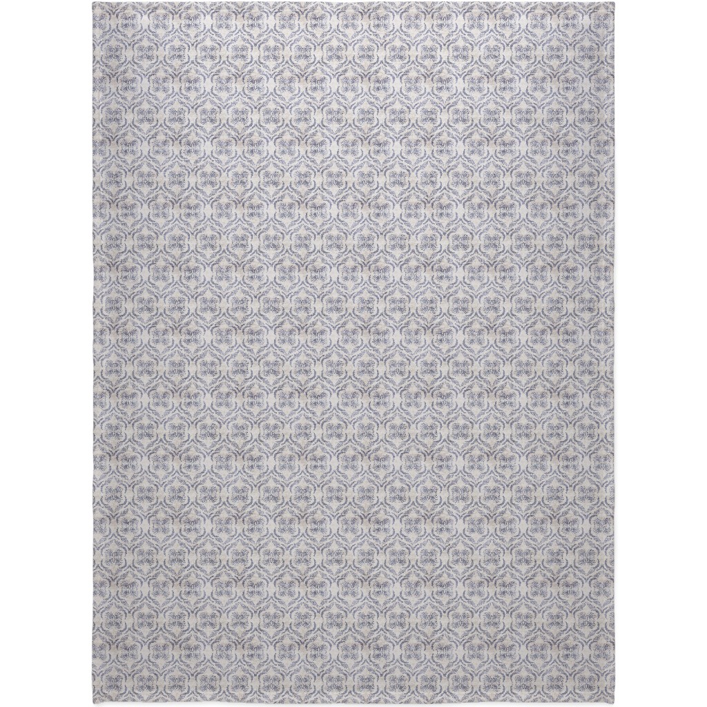 French Linen Geo Floral Blanket, Plush Fleece, 60x80, Gray, Gray