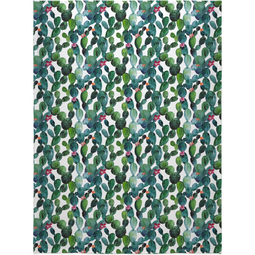 Cactuses - Green Blanket, Plush Fleece, 60x80, Green