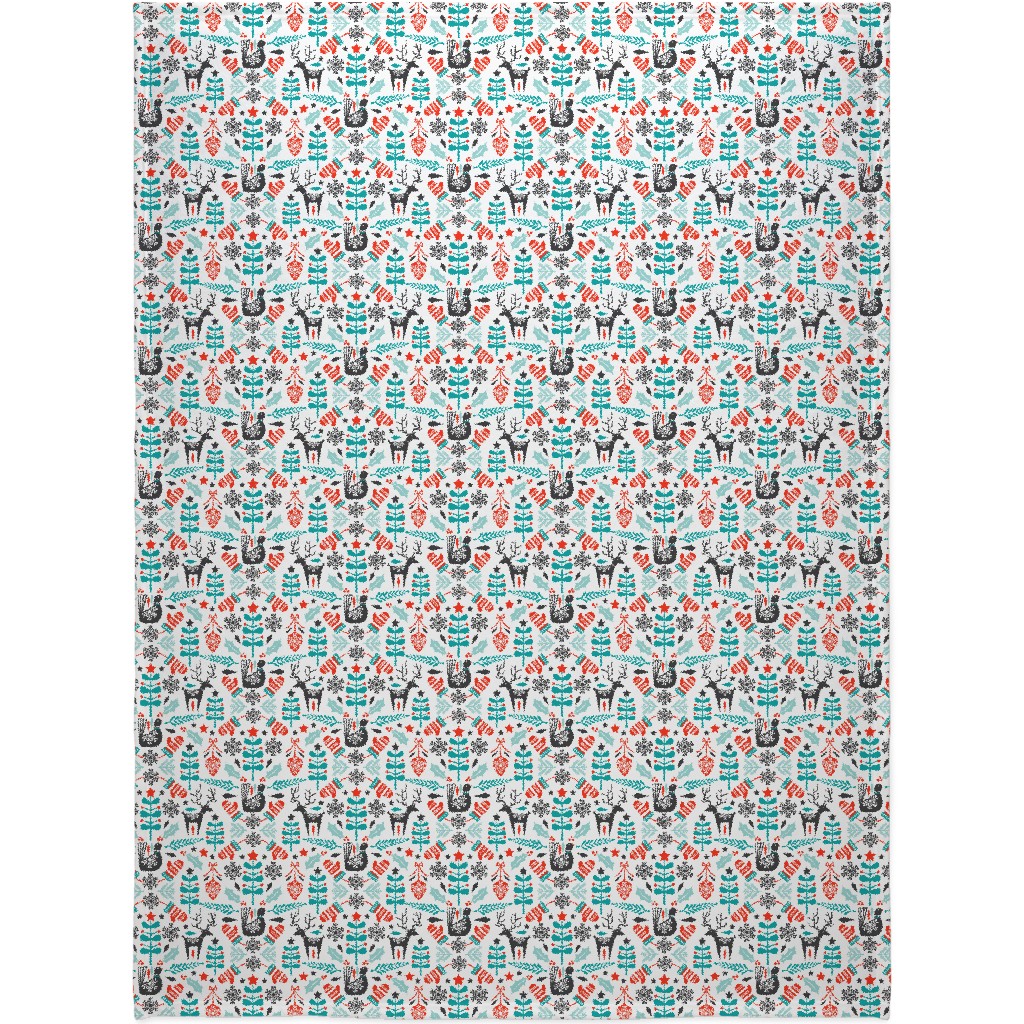 Hygge Folk Art Christmas Blanket, Plush Fleece, 60x80, Multicolor