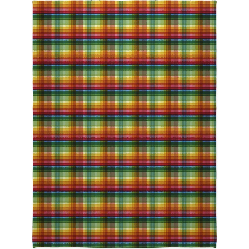 Gingham Rainbow Check Blanket, Plush Fleece, 60x80, Multicolor