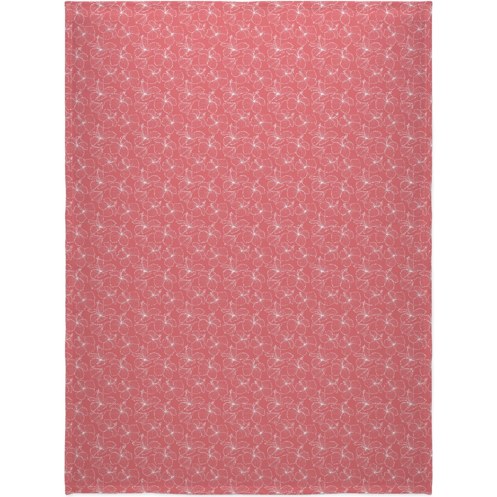 Hibiscus Line Art - Pink Blanket, Plush Fleece, 60x80, Pink, Bright Pink