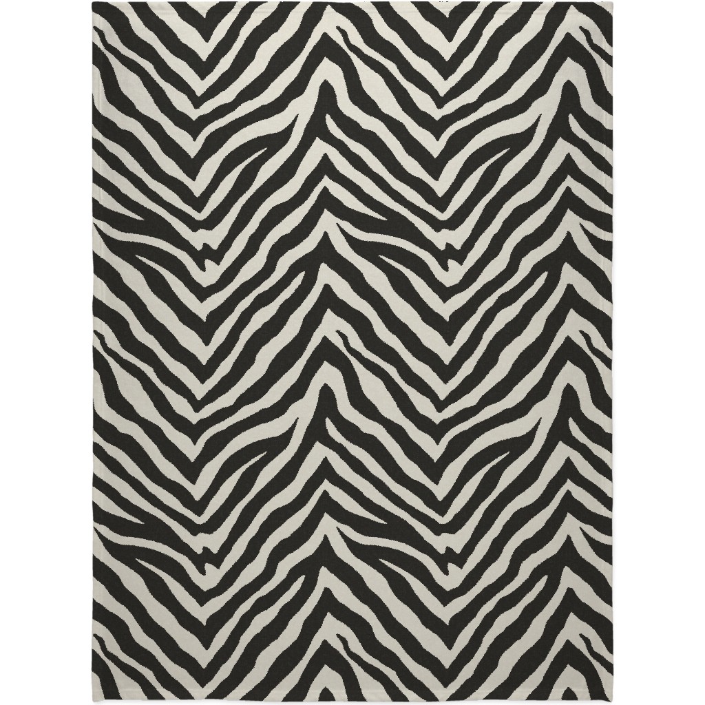 Zebra Pattern Blanket, Plush Fleece, 60x80, Black