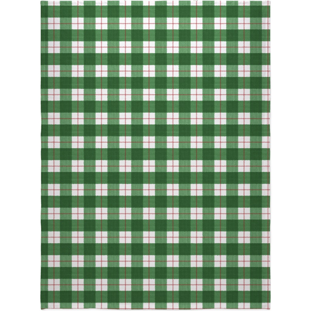 Double Plaid Blanket, Plush Fleece, 60x80, Green, Avocado