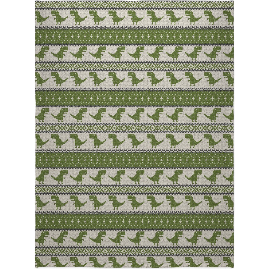 Dino Fair Isle - Green Blanket, Plush Fleece, 60x80, Green
