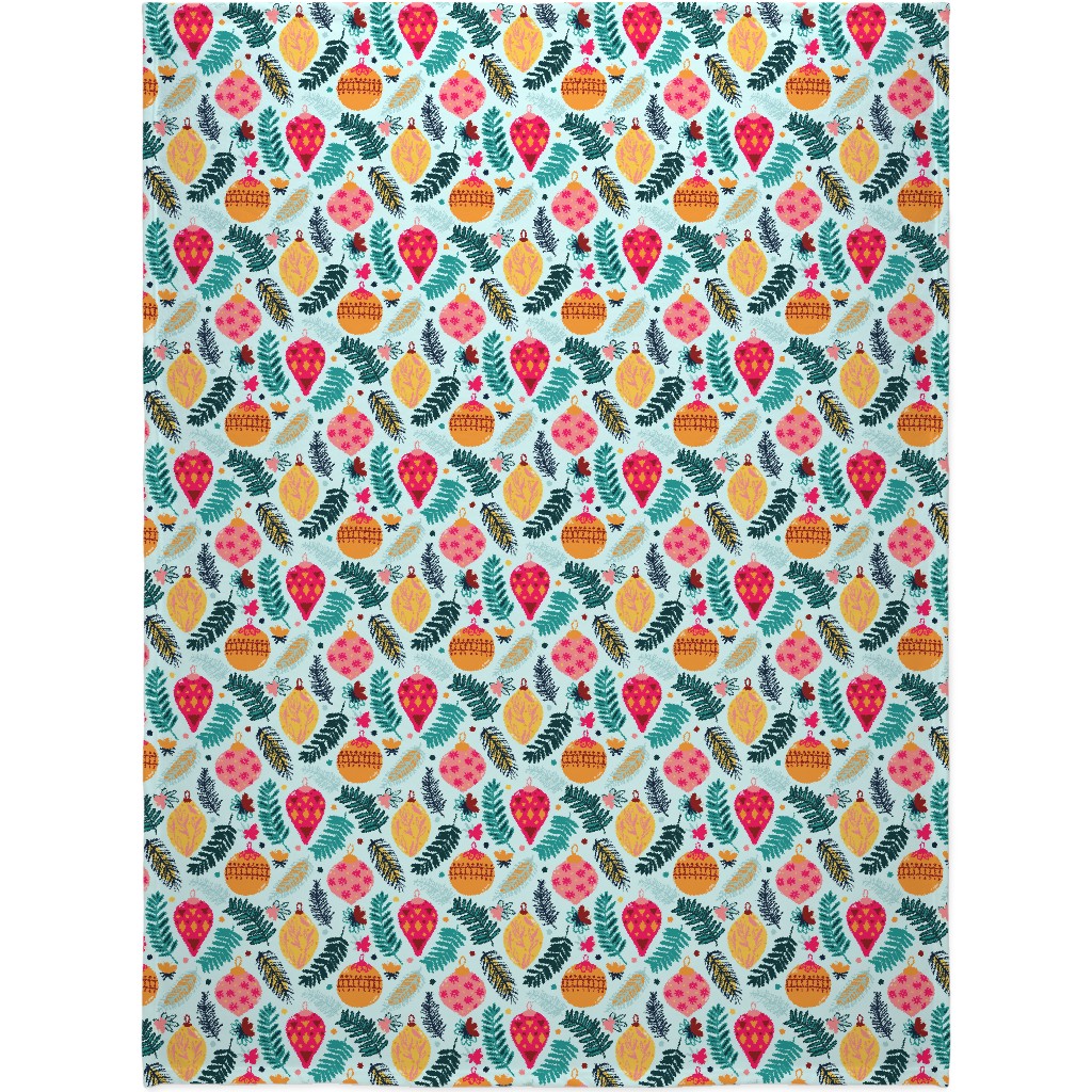 Colorful Christmas - Blue Blanket, Plush Fleece, 60x80, Multicolor