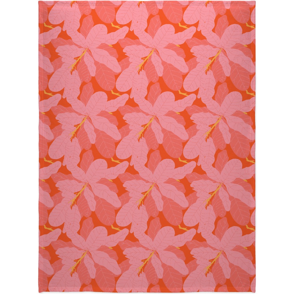 Tropical Banana Leaves - Coral Spice Blanket, Plush Fleece, 60x80, Pink