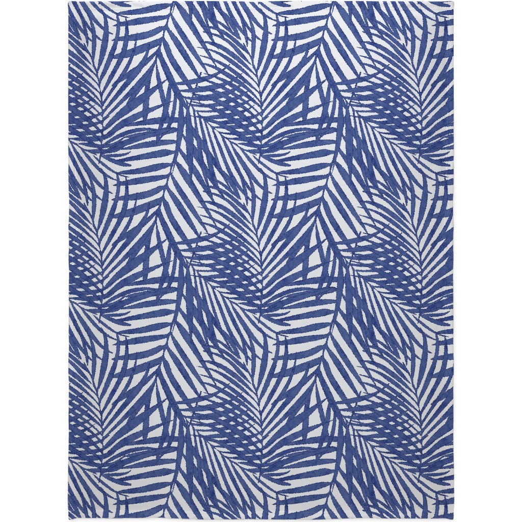 Watercolor Fronds - Cobalt Blanket, Plush Fleece, 60x80, Blue