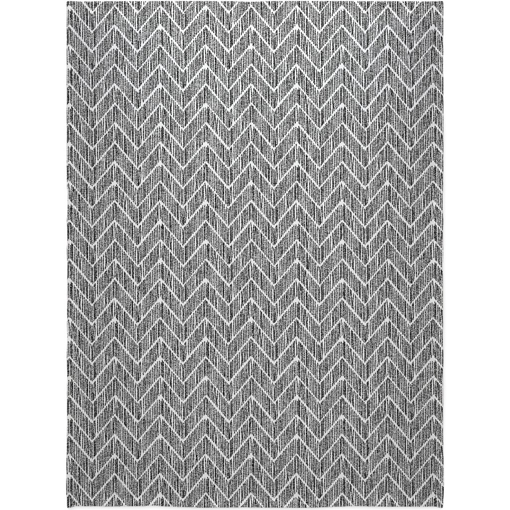Black & White Chevron Blanket, Plush Fleece, 60x80, Gray