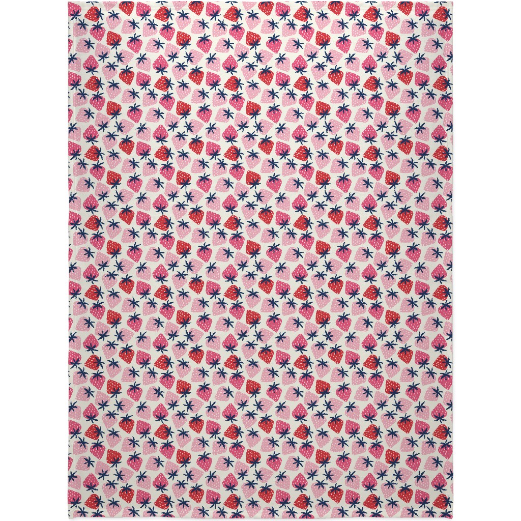 Strawberries - Pinks on White Blanket, Plush Fleece, 60x80, Pink, Bright Pink