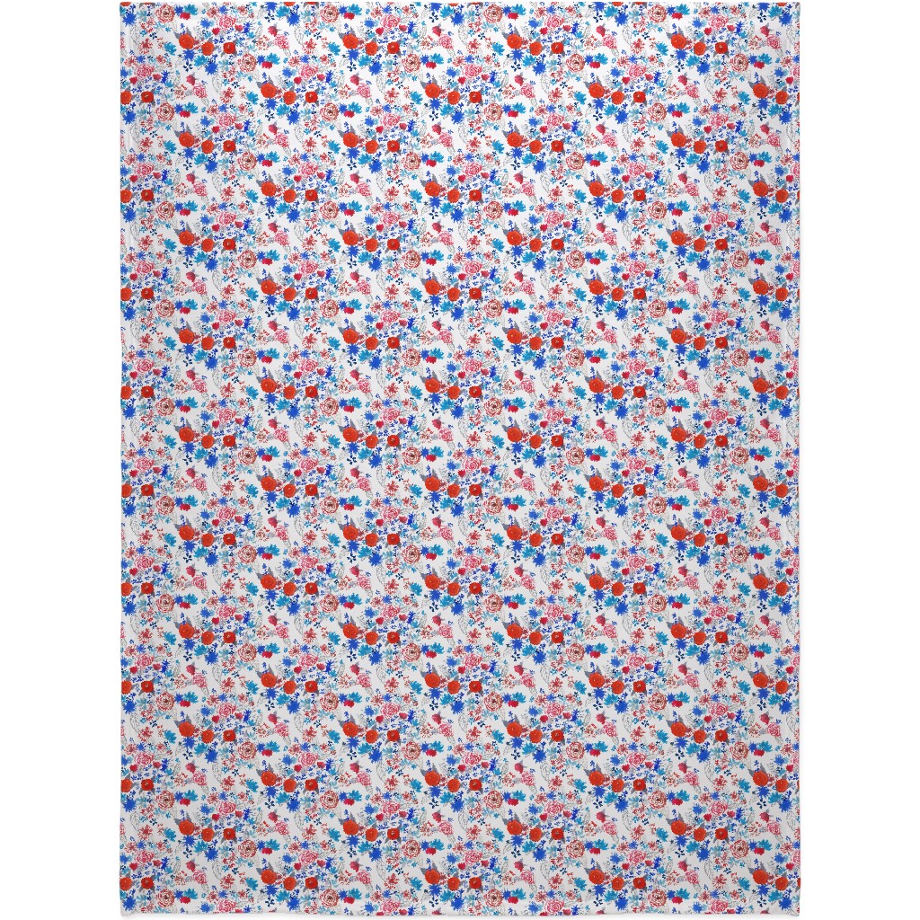 Patriotic Watercolor Floral - Red White and Blue Blanket, Plush Fleece, 60x80, Multicolor