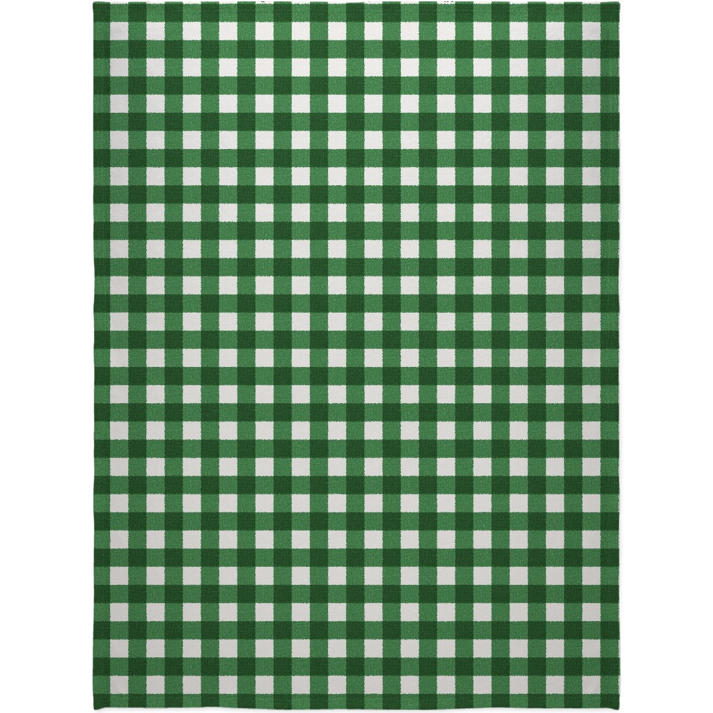 Gingham Linen - Green Blanket, Plush Fleece, 60x80, Green, Classic Green