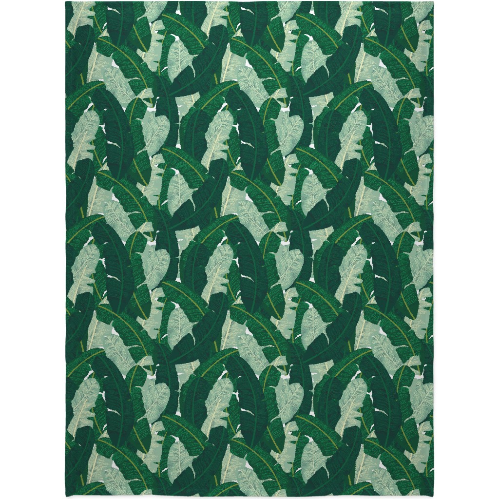 Classic Banana Leaves - Palm Springs Green Blanket, Plush Fleece, 60x80, Green