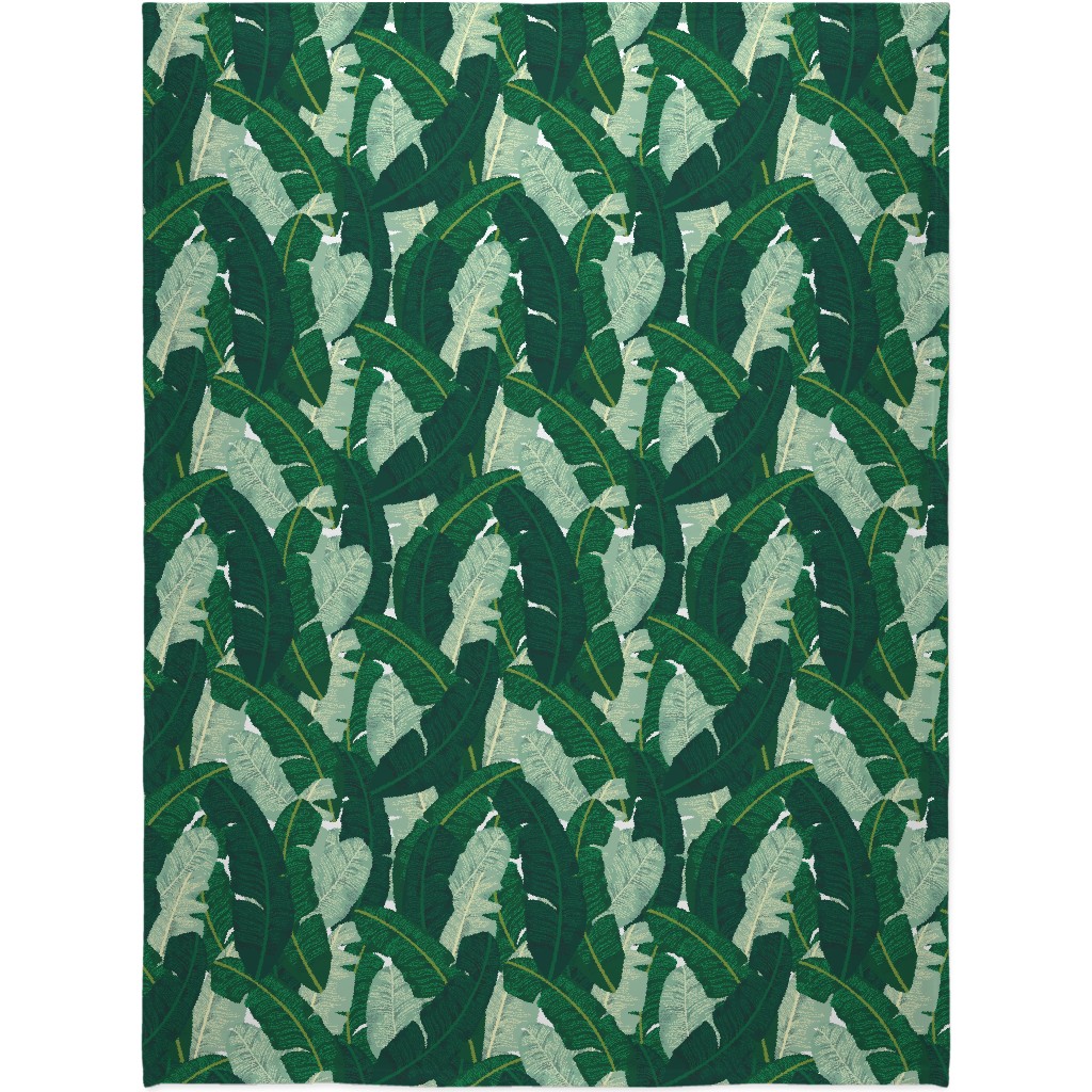 Classic Banana Leaves - Palm Springs Green Blanket, Plush Fleece, 60x80, Green, Classic Green
