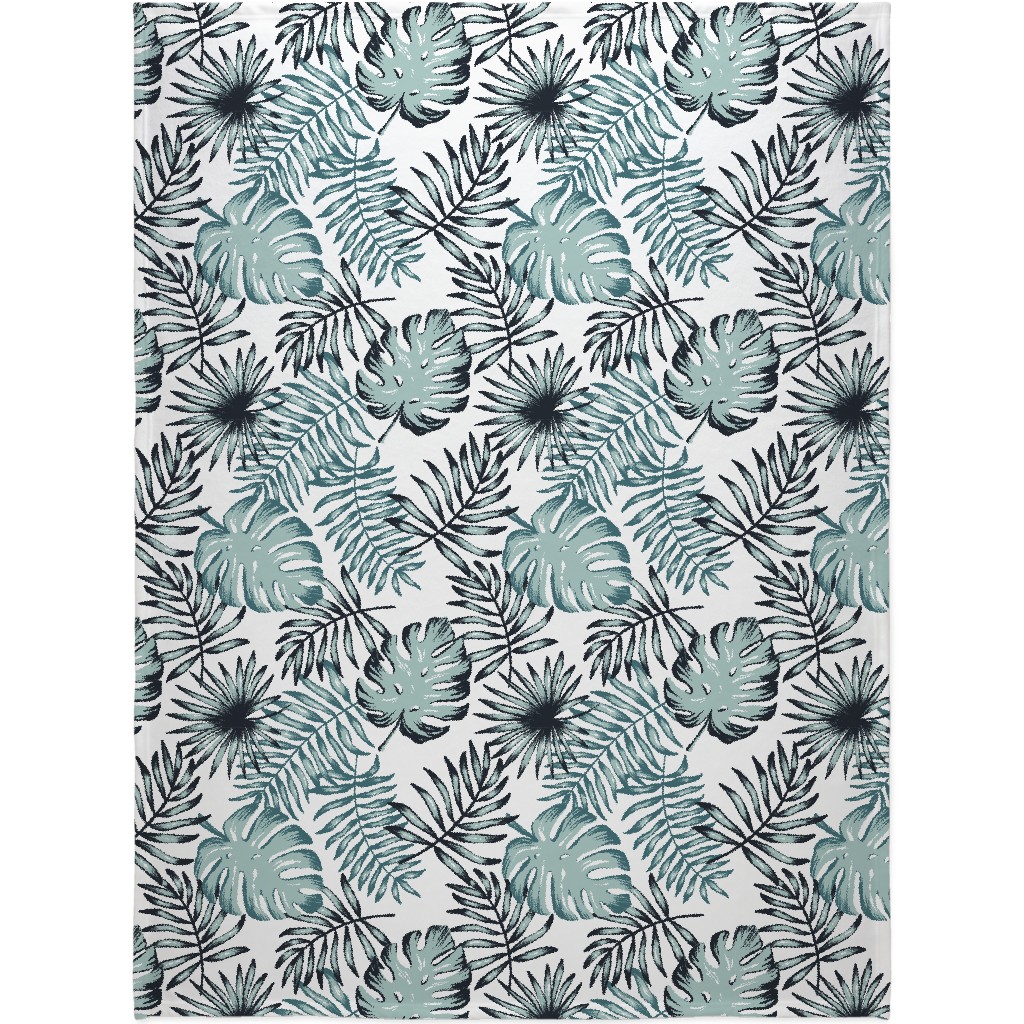 Tropical Leaves - Green Blanket, Plush Fleece, 60x80, Green, Classic Green
