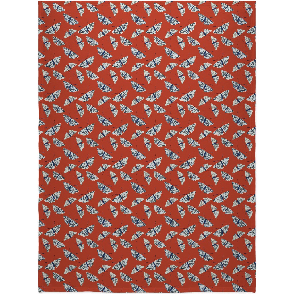Moths - Rust Blanket, Plush Fleece, 60x80, Red