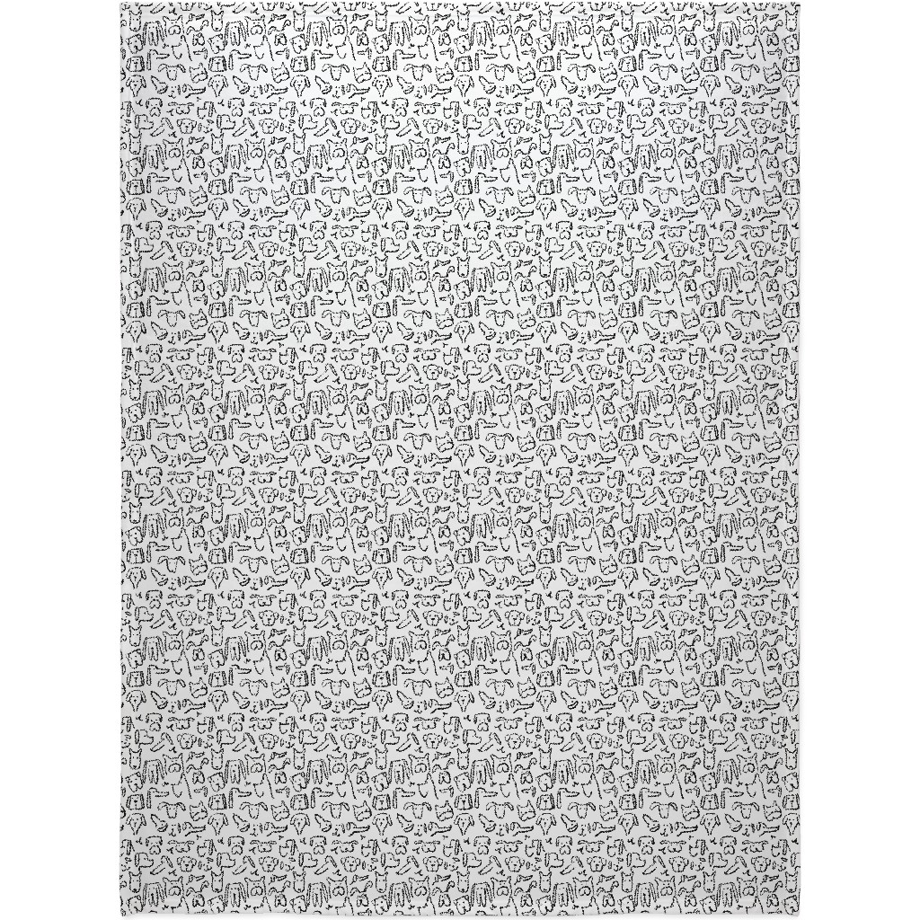 Playful Pups - Black and White Blanket, Plush Fleece, 60x80, White, White
