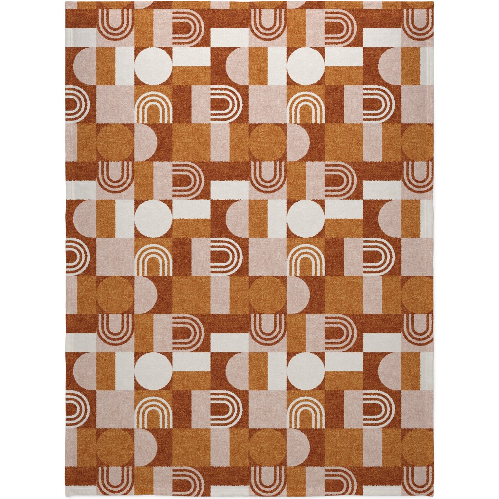 Aria Geometric Patchwork - Orange Blanket, Plush Fleece, 60x80, Orange