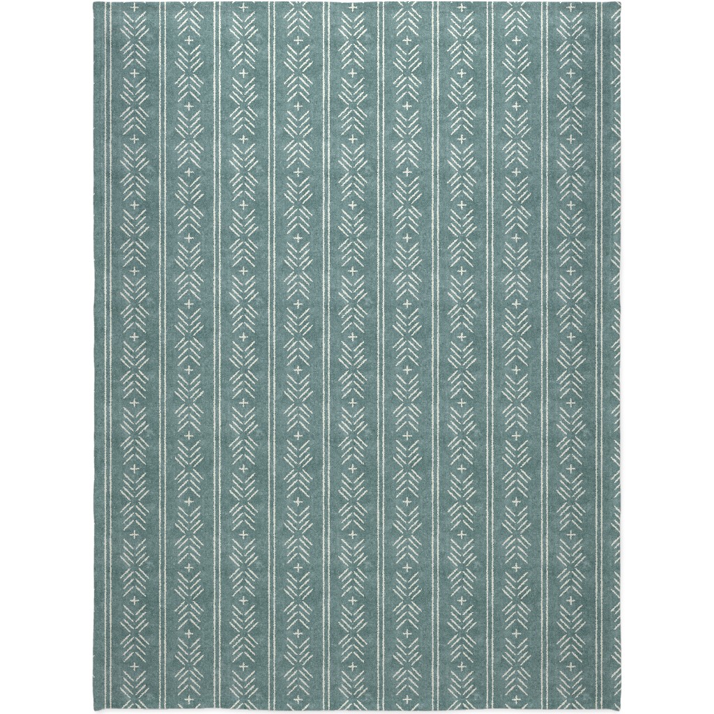Mudcloth Arrow Stripes - Dusty Blue Blanket, Plush Fleece, 60x80, Blue, True Blue