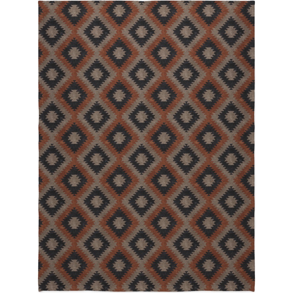 Tribal Southwest Boho Blanket, Plush Fleece, 60x80, Brown