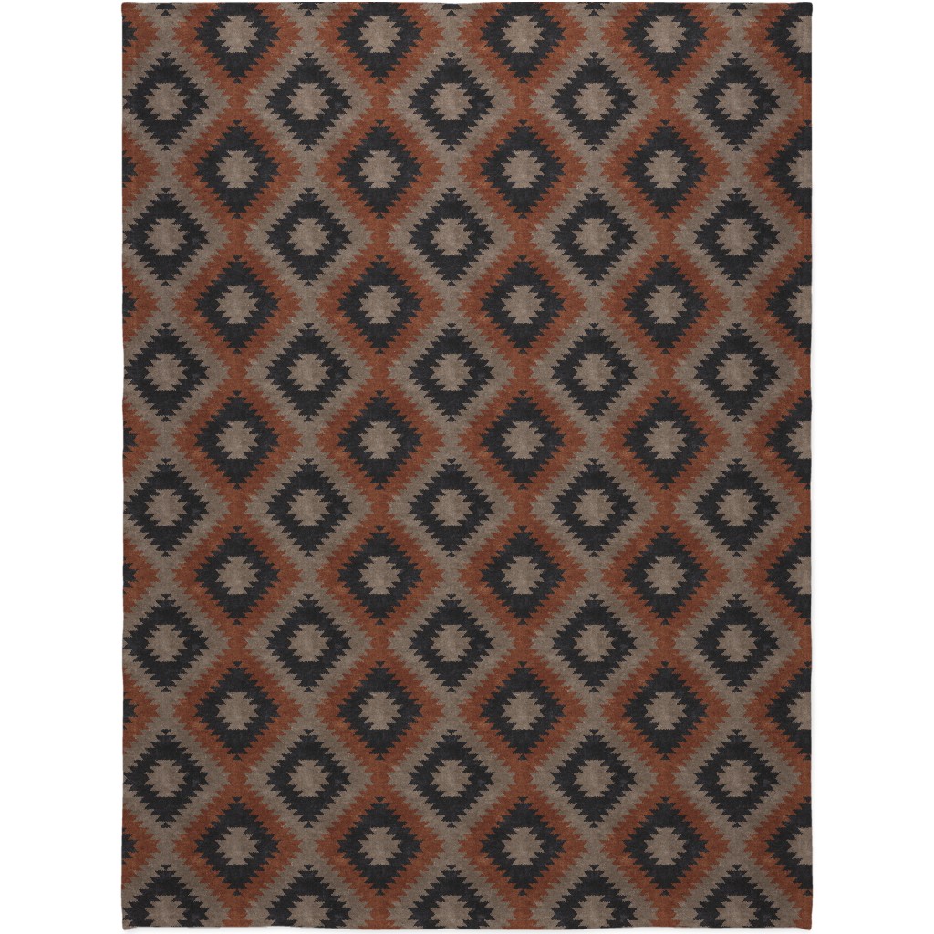 Tribal Southwest Boho Blanket, Plush Fleece, 60x80, Brown, Taupe