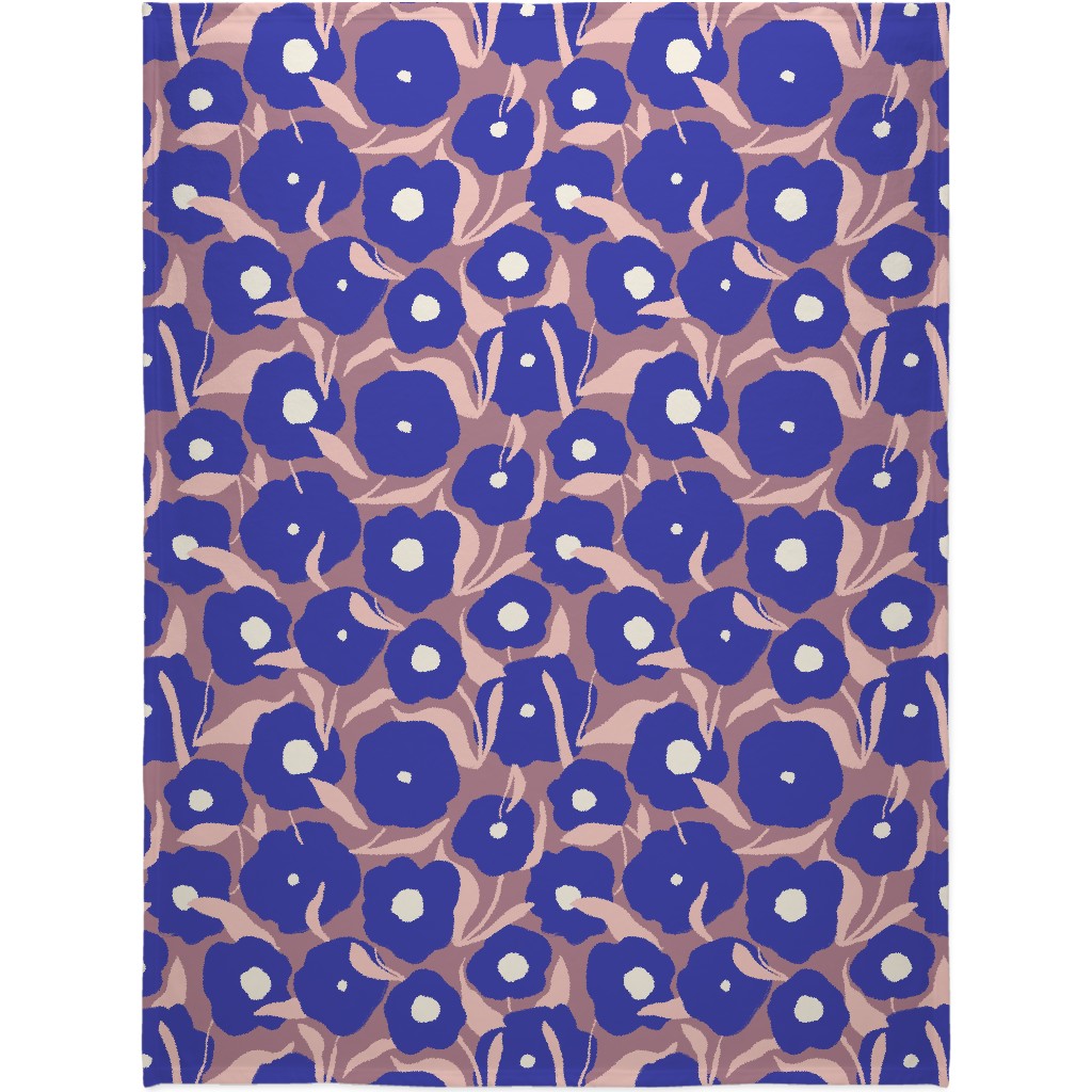 Allover Flowers - Blue Blanket, Plush Fleece, 60x80, Purple, Purple