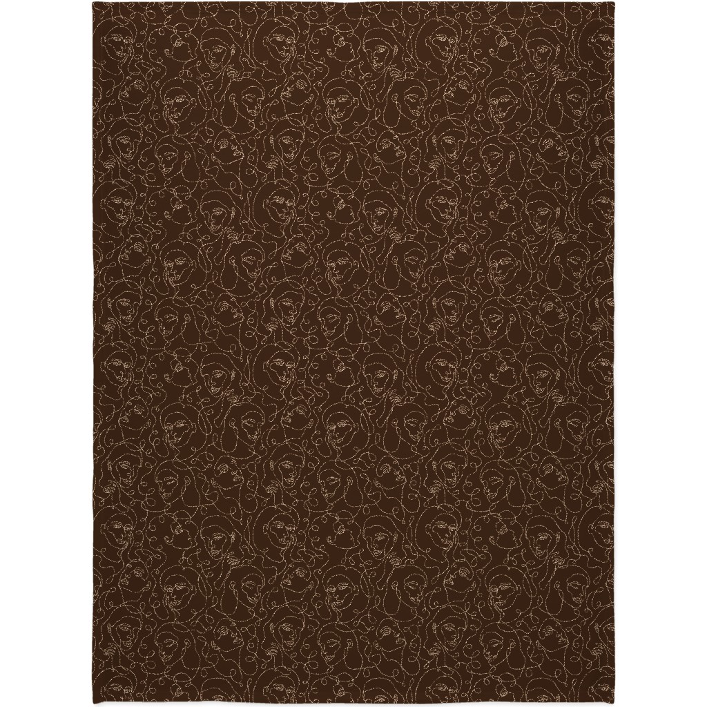 Hand Drawn Women Blanket, Plush Fleece, 60x80, Brown