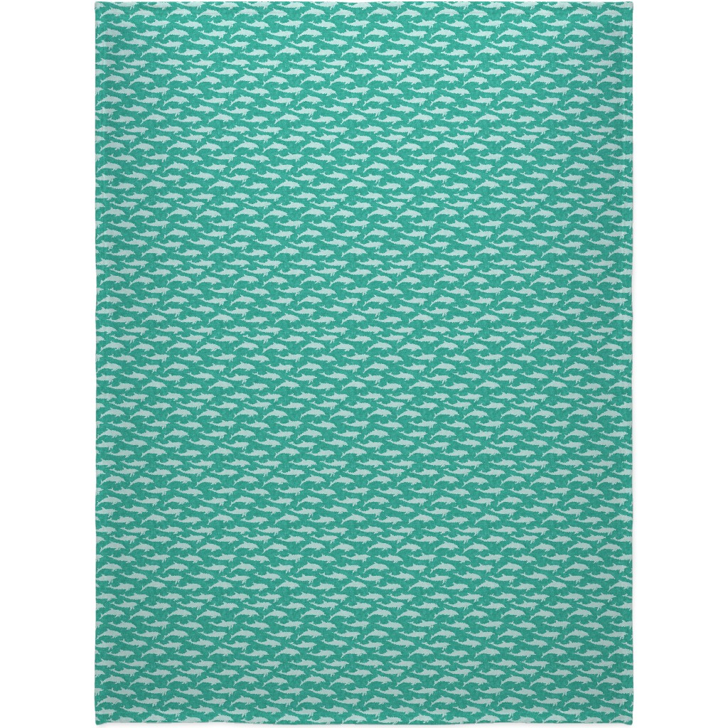 Dolphins Blanket, Plush Fleece, 60x80, Green, Sea Glass