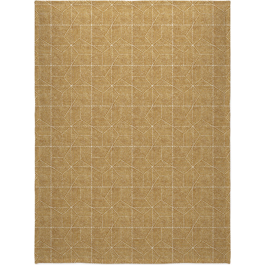 Bohemian Geometric Tiles - Mustard Blanket, Plush Fleece, 60x80, Yellow, Classic Yellow