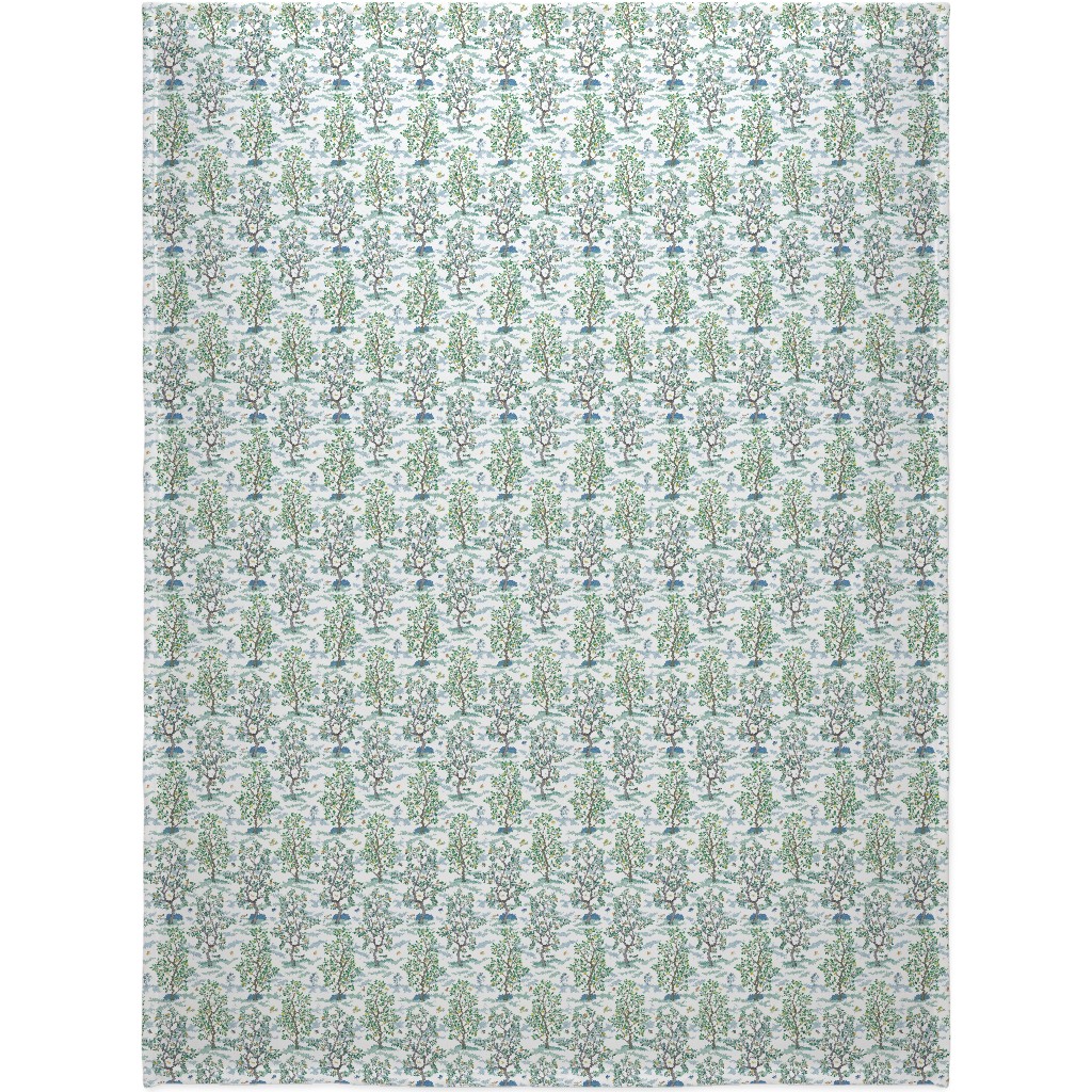 Citrus Trees - Blue and Green on White Blanket, Sherpa, 60x80, Green, Classic Green