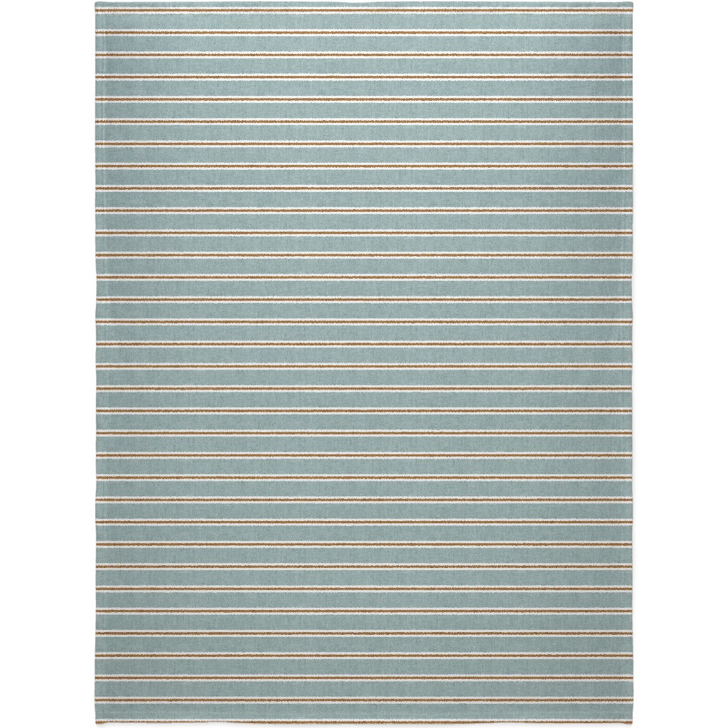 Stripes, Magnolia Flowers Coordinate - Rust on Blue Blanket, Sherpa, 60x80, Green, Classic Green