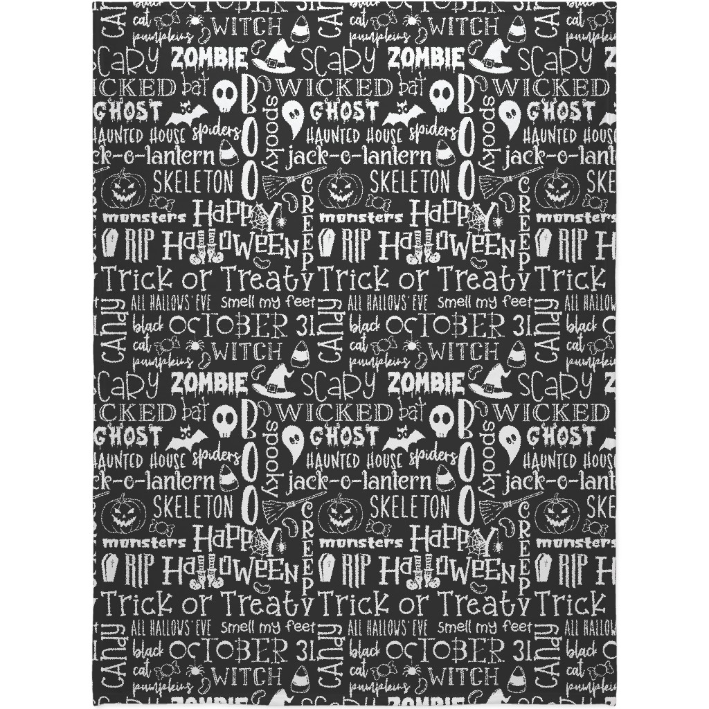 Halloween Typography - White on Grey Blanket, Sherpa, 60x80, Black