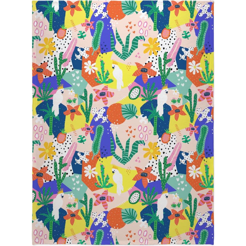 Tropical Birds Collage Blanket, Sherpa, 60x80, Multicolor
