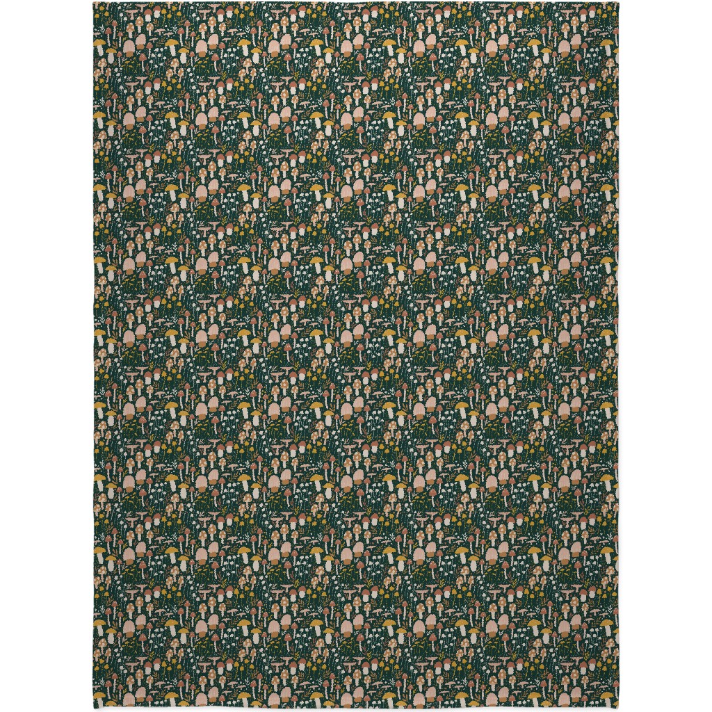 Woodland Mushroom Meadow - Green Blanket, Sherpa, 60x80, Green, Classic Green