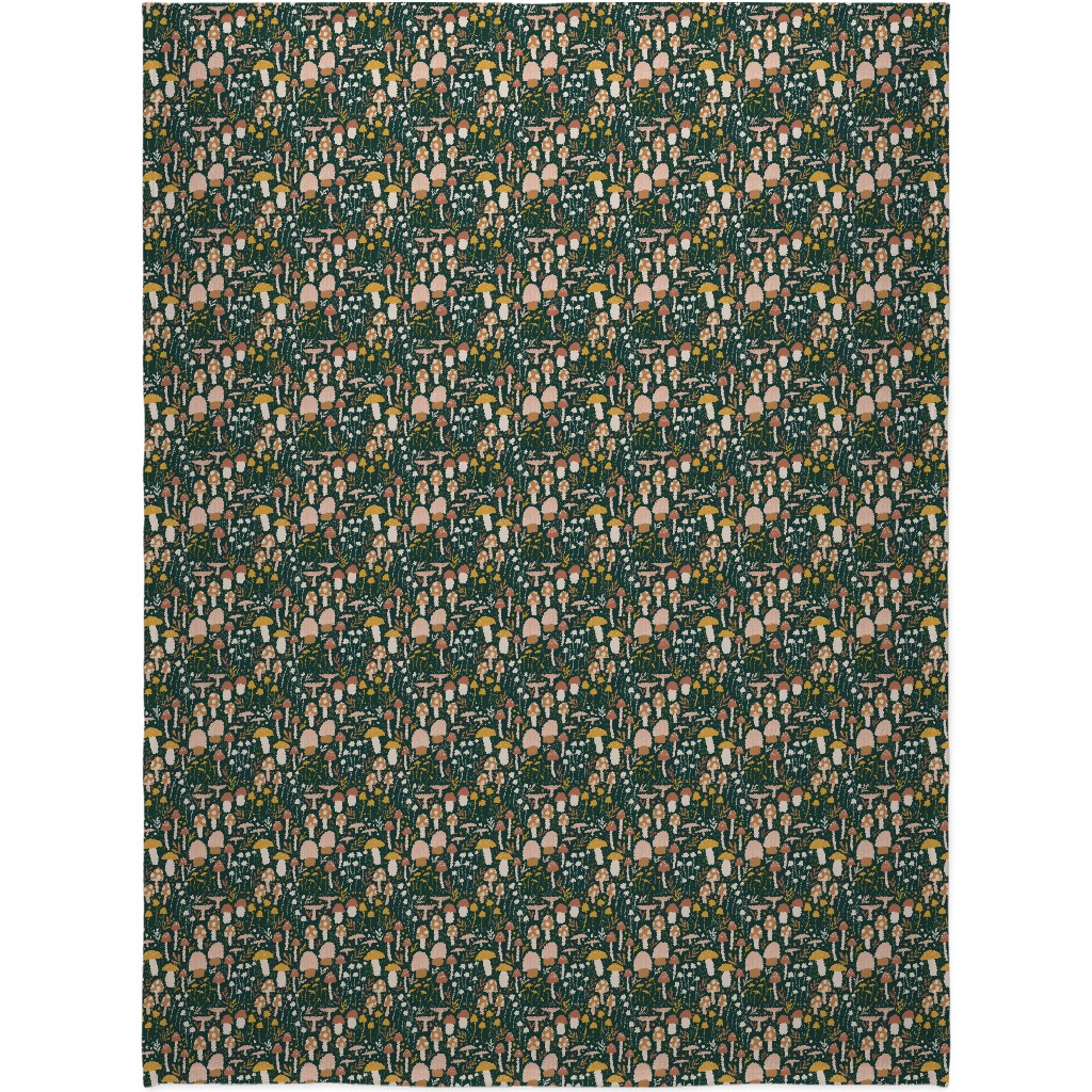 Woodland Mushroom Meadow - Green Blanket, Sherpa, 60x80, Green