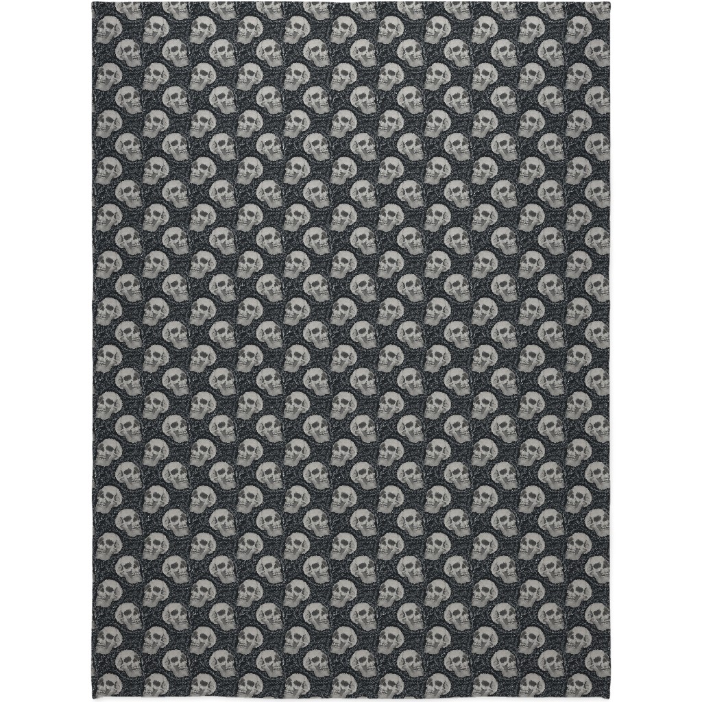 Watercolor Skulls With Flourish - Dark Blanket, Sherpa, 60x80, Gray