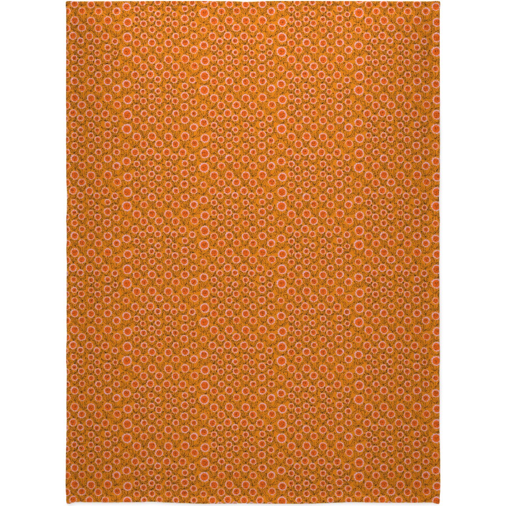 Happy Marigold Vine - Orange Blanket, Sherpa, 60x80, Orange