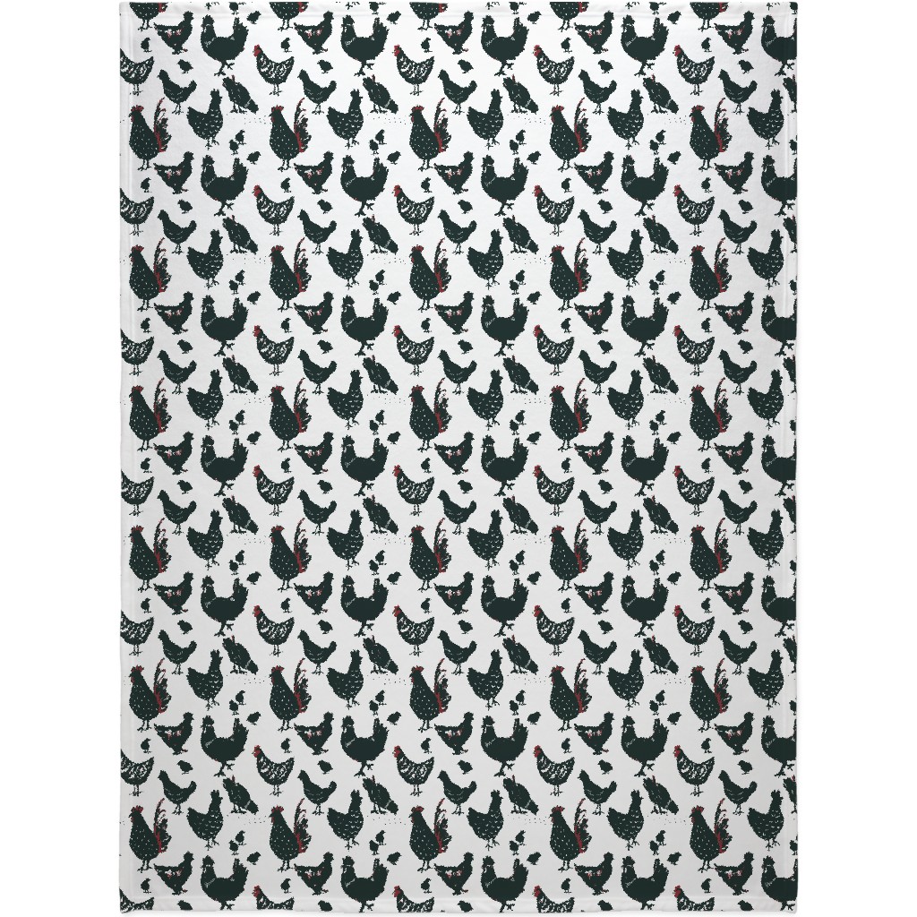 Chickens - Neutral Blanket, Sherpa, 60x80, Black, Black