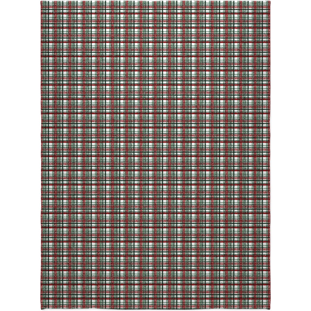 Intricate Plaid Blanket, Sherpa, 60x80, Green, Brown