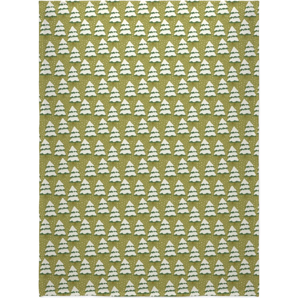 Winter Trees Blanket, Sherpa, 60x80, Green, Artichoke