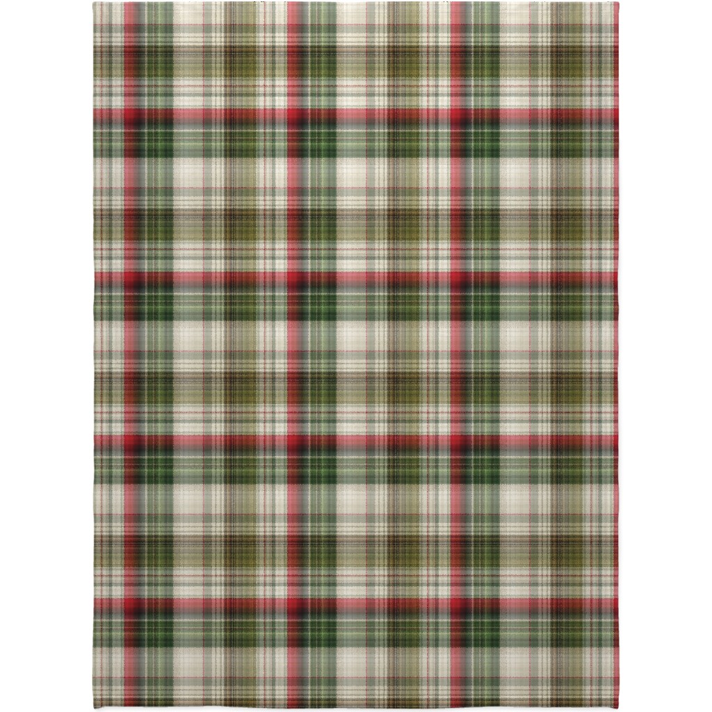 Christmas Plaid - Green, White and Red Blanket, Sherpa, 60x80, Green