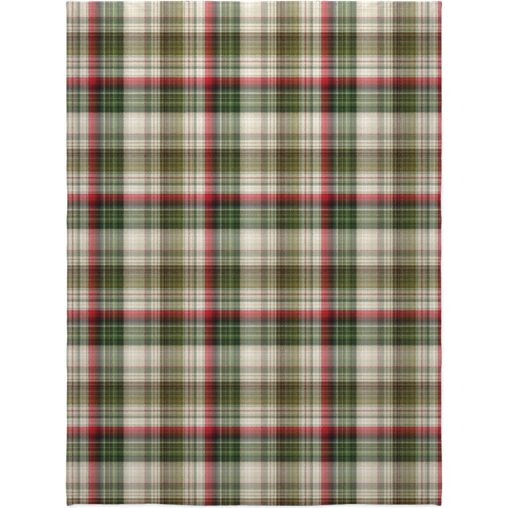 Christmas Plaid - Green, White and Red Blanket, Sherpa, 60x80, Green