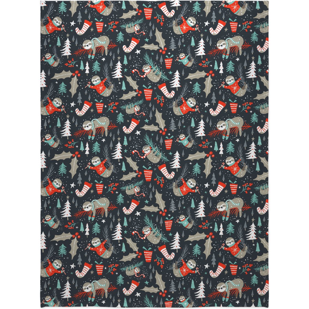 Slothy Holidays Blanket, Sherpa, 60x80, Multicolor, Golden