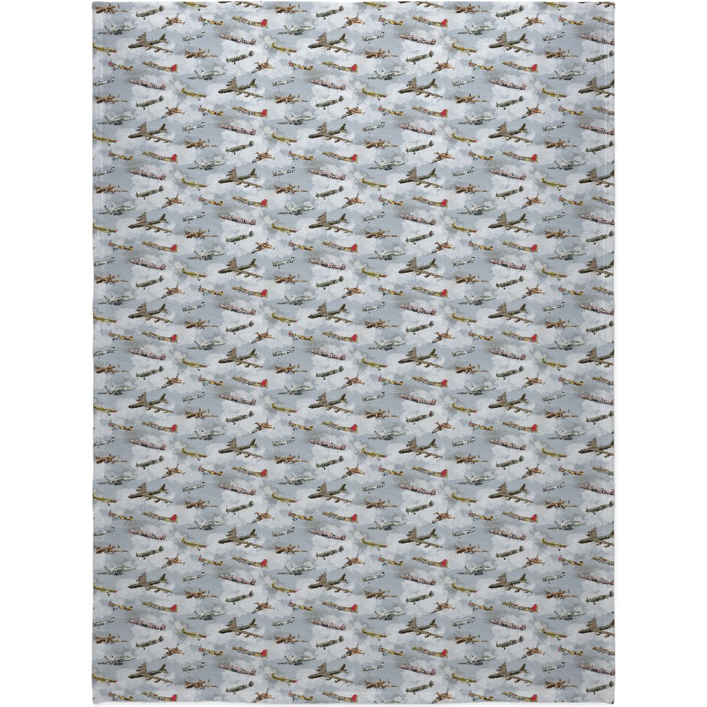 Military Planes Blanket, Sherpa, 60x80, Gray, Silver